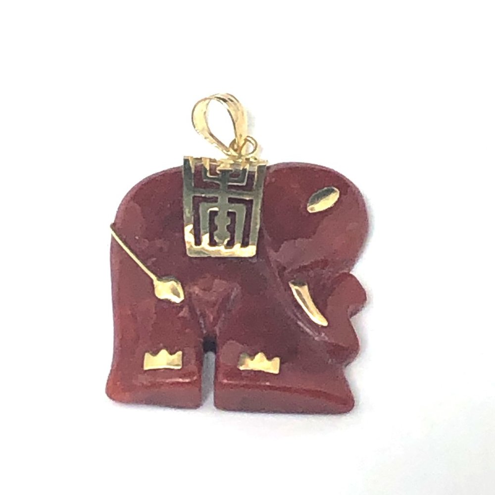 14K Red Jade Good Luck Elephant Charm Pendant
